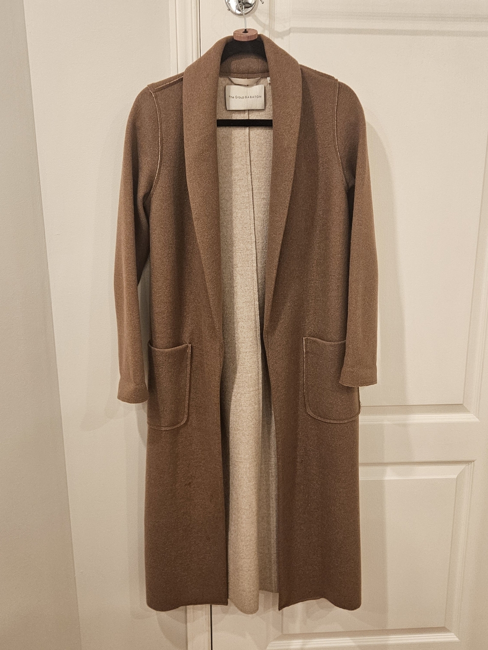 Babaton Long Open-Front Wool Sweater Cardigan Camel Size XS